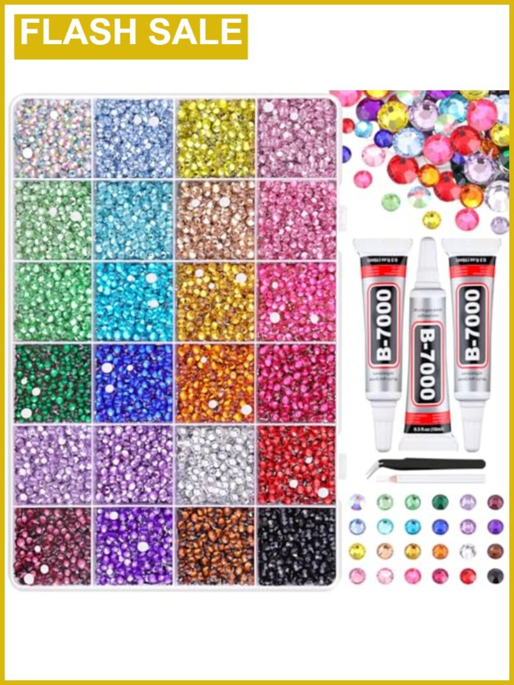 22,000 Resin Rhinestones, B7000 Glue, Tweezers, Bedazzling Craft Kit